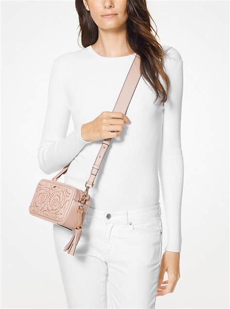 michael michael kors small rose studded leather camera bag|Michael Kors camera bag sale.